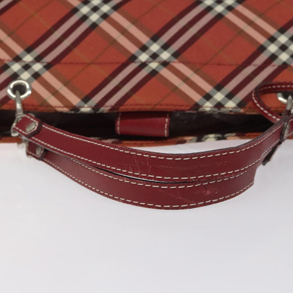 BURBERRY Nova Check Blue Label Hand Bag Nylon Red Silver Auth bs22960