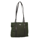 PRADA Tote Bag Nylon Khaki Brown Silver Auth bs22976-1