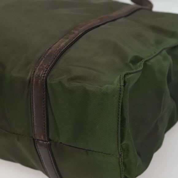 PRADA Tote Bag Nylon Khaki Brown Silver Auth bs22976