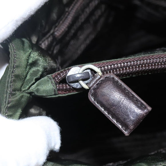 PRADA Tote Bag Nylon Khaki Brown Silver Auth bs22976