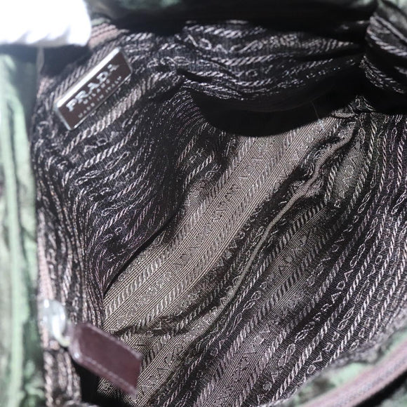 PRADA Tote Bag Nylon Khaki Brown Silver Auth bs22976