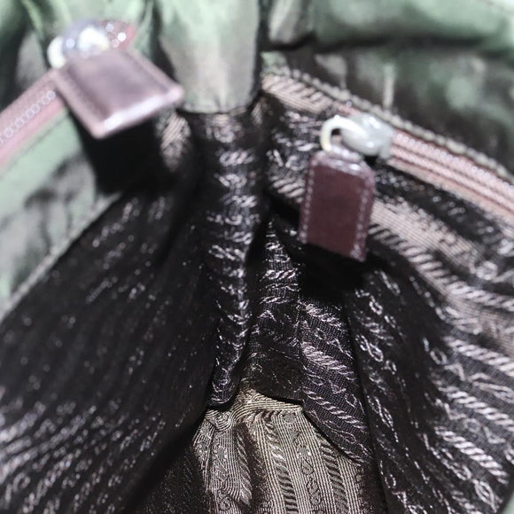 PRADA Tote Bag Nylon Khaki Brown Silver Auth bs22976