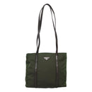PRADA Tote Bag Nylon Khaki Brown Silver Auth bs22976-13