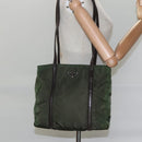 PRADA Tote Bag Nylon Khaki Brown Silver Auth bs22976-24