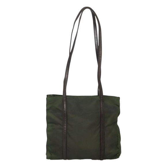 PRADA Tote Bag Nylon Khaki Brown Silver Auth bs22976
