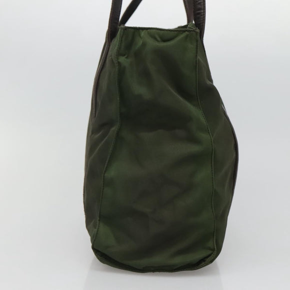 PRADA Tote Bag Nylon Khaki Brown Silver Auth bs22976