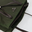 PRADA Tote Bag Nylon Khaki Brown Silver Auth bs22976-6