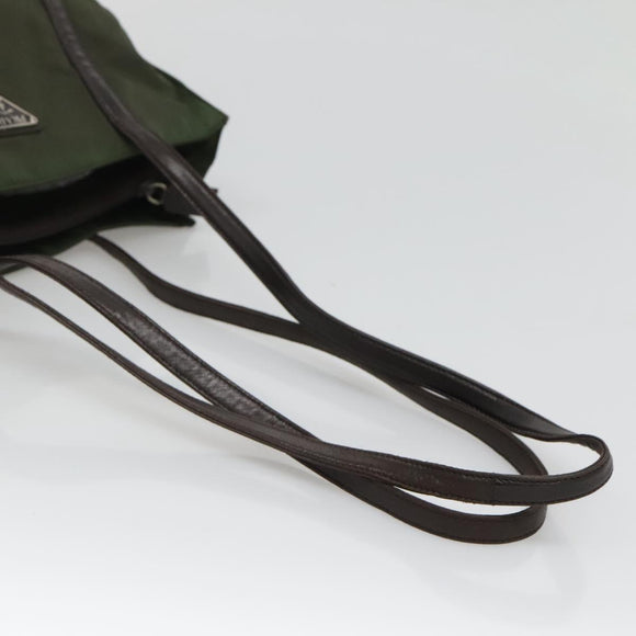PRADA Tote Bag Nylon Khaki Brown Silver Auth bs22976