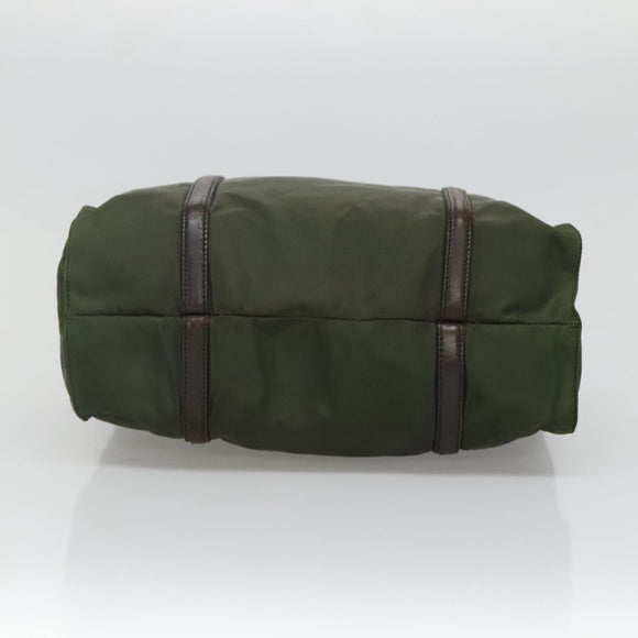 PRADA Tote Bag Nylon Khaki Brown Silver Auth bs22976