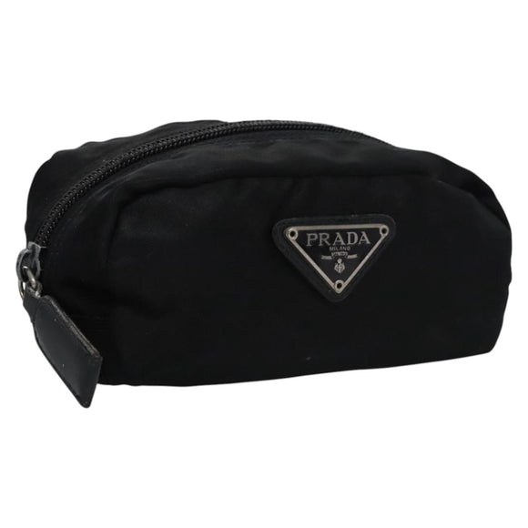 PRADA Pouch Nylon Black Silver Auth bs22990