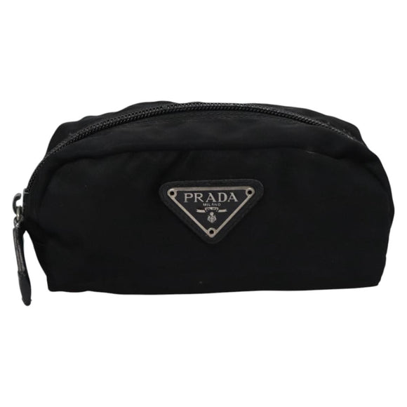 PRADA Pouch Nylon Black Silver Auth bs22990