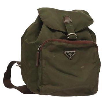 PRADA Backpack Nylon Khaki Silver Auth bs22991