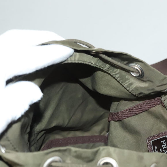 PRADA Backpack Nylon Khaki Silver Auth bs22991