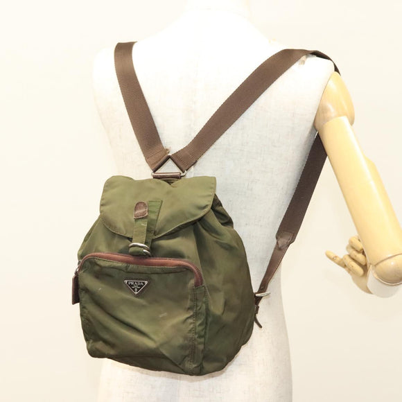 PRADA Backpack Nylon Khaki Silver Auth bs22991
