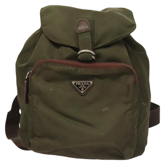 PRADA Backpack Nylon Khaki Silver Auth bs22991