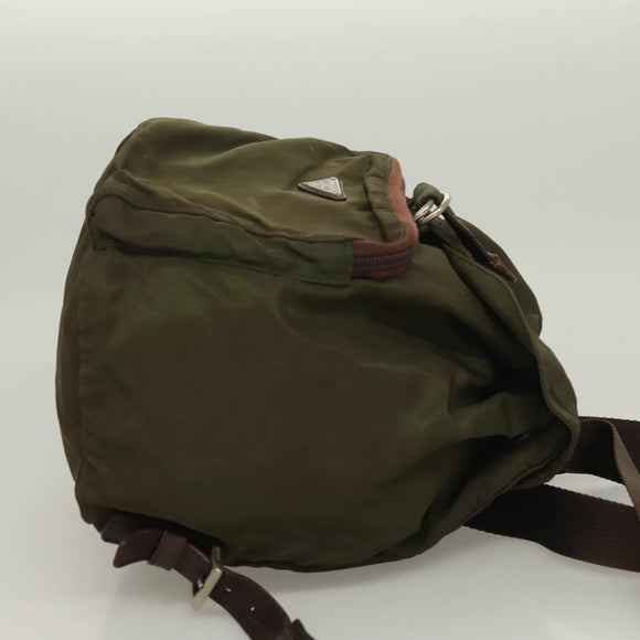 PRADA Backpack Nylon Khaki Silver Auth bs22991