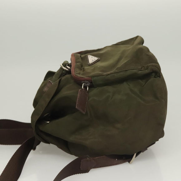 PRADA Backpack Nylon Khaki Silver Auth bs22991