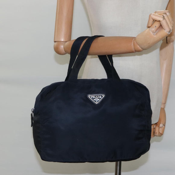 PRADA Hand Bag Nylon Navy Silver Auth bs22993