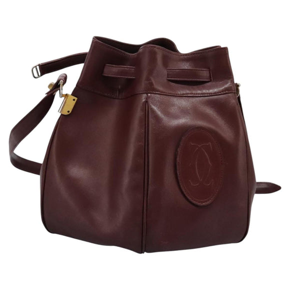 CARTIER Must Line Shoulder Bag Leather Bordeaux Gold Auth bs22994