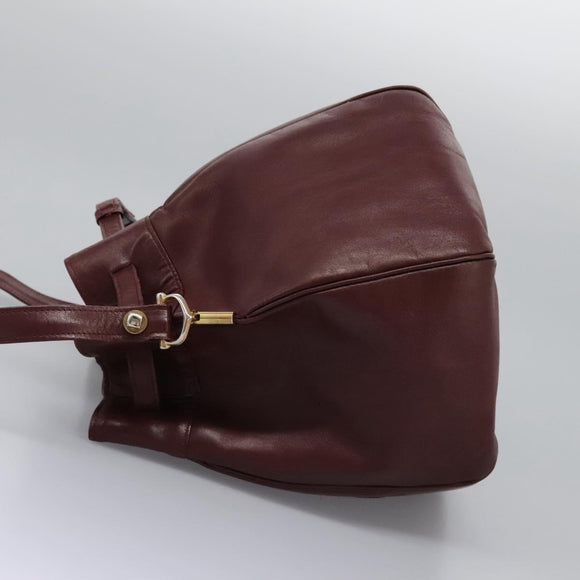 CARTIER Must Line Shoulder Bag Leather Bordeaux Gold Auth bs22994