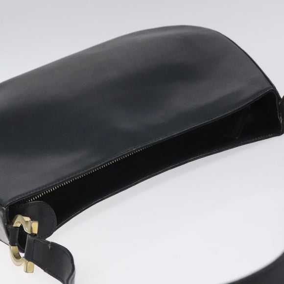 Salvatore Ferragamo Shoulder Bag Leather Navy Gold Auth bs22995