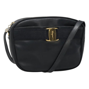 Salvatore Ferragamo Vala Shoulder Bag Leather Navy Gold Auth bs22996