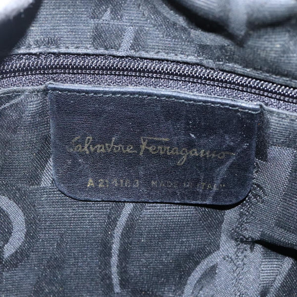 Salvatore Ferragamo Vala Shoulder Bag Leather Navy Gold Auth bs22996