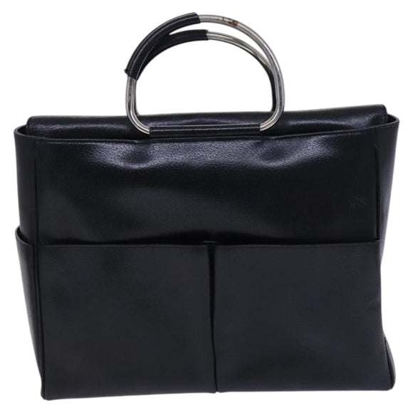 GUCCI Hand Bag Leather Metal Black Silver Auth bs23013
