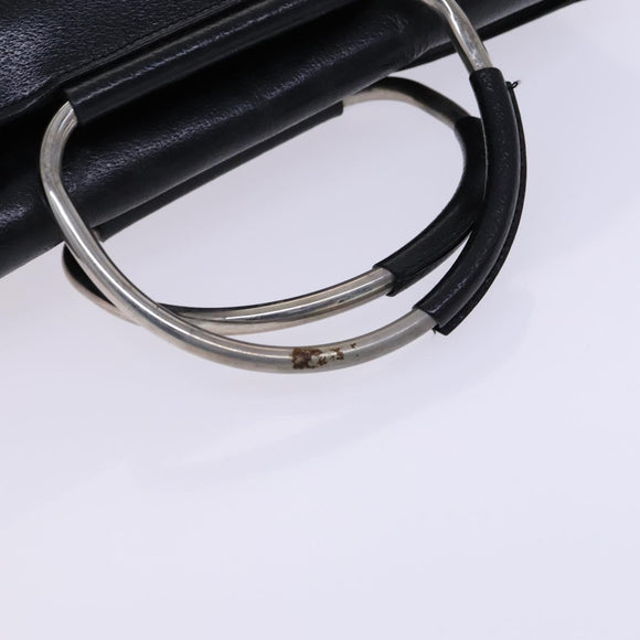 GUCCI Hand Bag Leather Metal Black Silver Auth bs23013