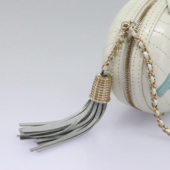 CHANEL V Stitch LA PAUSA Chain Shoulder Bag Leather White CC Auth bs23014SAV
