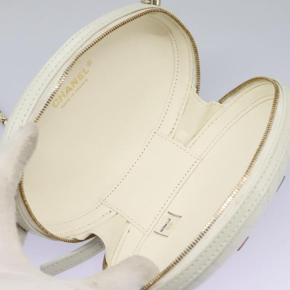CHANEL V Stitch LA PAUSA Chain Shoulder Bag Leather White CC Auth bs23014AV