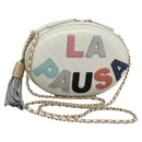 CHANEL V Stitch LA PAUSA Chain Shoulder Bag Leather White CC Auth bs23014AV-1