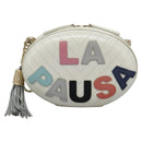 CHANEL V Stitch LA PAUSA Chain Shoulder Bag Leather White CC Auth bs23014AV-13