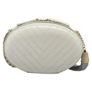 CHANEL V Stitch LA PAUSA Chain Shoulder Bag Leather White CC Auth bs23014SAV-2