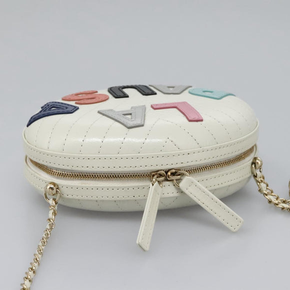 CHANEL V Stitch LA PAUSA Chain Shoulder Bag Leather White CC Auth bs23014SAV
