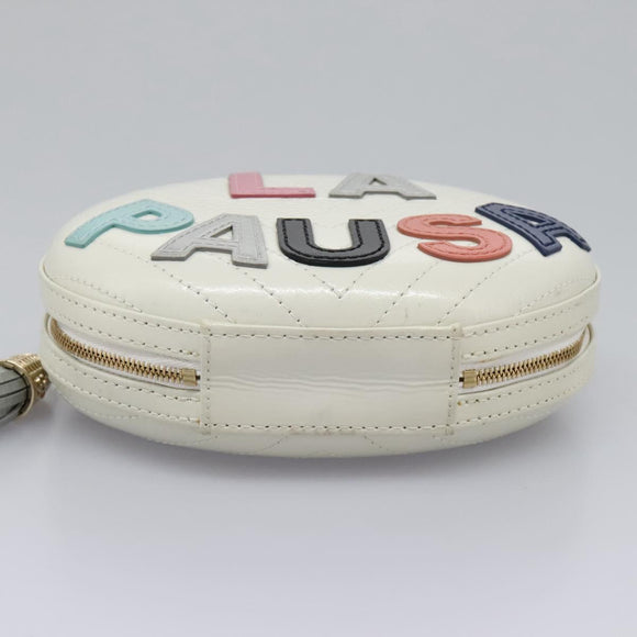CHANEL V Stitch LA PAUSA Chain Shoulder Bag Leather White CC Auth bs23014AV