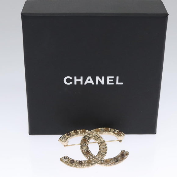 CHANEL COCO Mark Brooch Metal Gold Tone CC Auth bs23015
