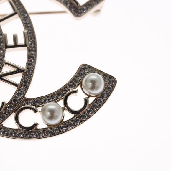 CHANEL COCO Mark Brooch Metal Silver CC Auth bs23017