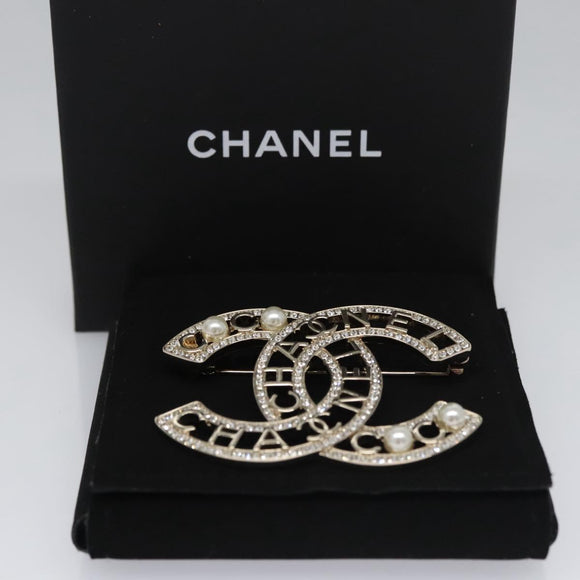 CHANEL COCO Mark Brooch Metal Silver CC Auth bs23017