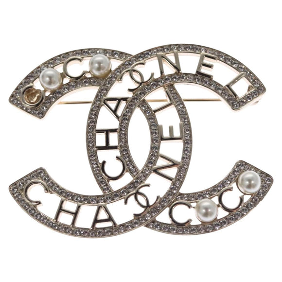 CHANEL COCO Mark Brooch Metal Silver CC Auth bs23017
