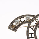 CHANEL COCO Mark Brooch Metal Silver CC Auth bs23017-3