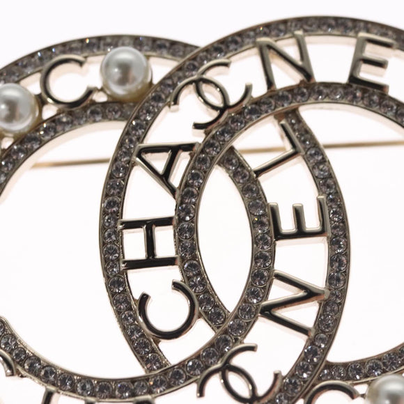 CHANEL COCO Mark Brooch Metal Silver CC Auth bs23017