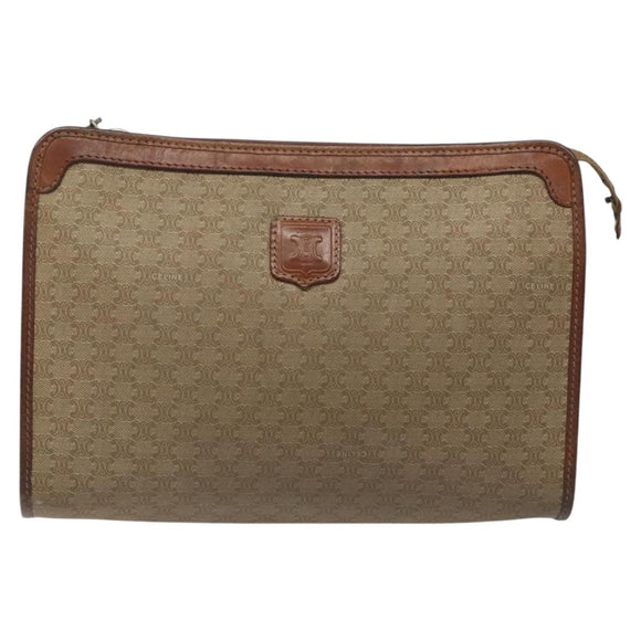 CELINE Macadam Canvas Clutch Bag PVC Beige Gold Auth bs23019