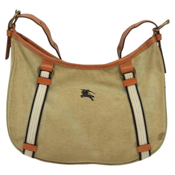 BURBERRY Blue Label Shoulder Bag Canvas Beige Gold Auth bs23029