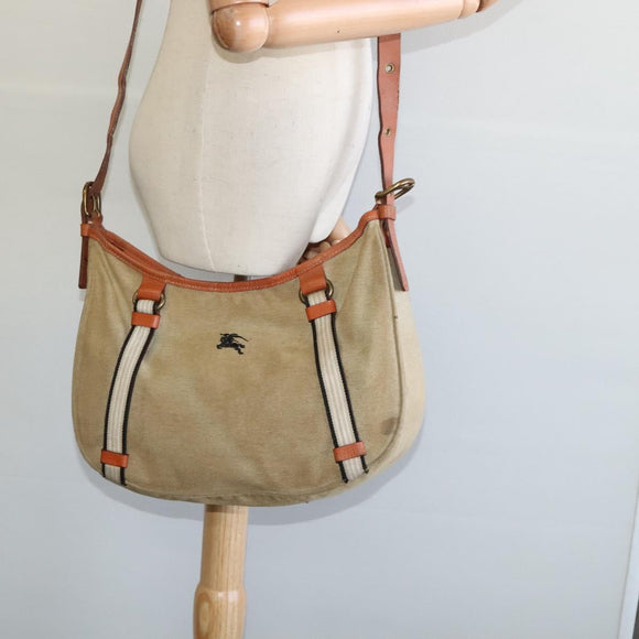 BURBERRY Blue Label Shoulder Bag Canvas Beige Gold Auth bs23029