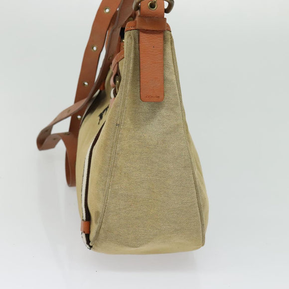 BURBERRY Blue Label Shoulder Bag Canvas Beige Gold Auth bs23029