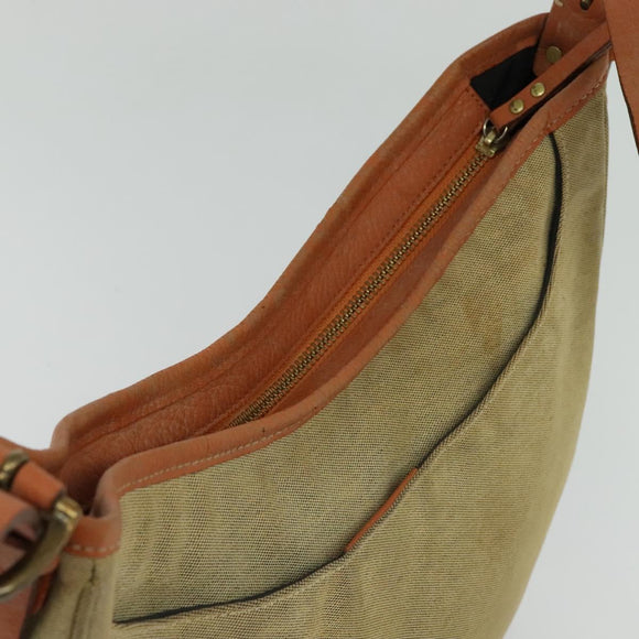 BURBERRY Blue Label Shoulder Bag Canvas Beige Gold Auth bs23029