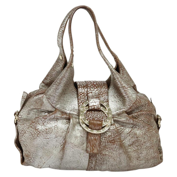 BVLGARI Chandra Hand Bag Leather Brown Gold Auth bs23036