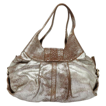 BVLGARI Chandra Hand Bag Leather Brown Gold Auth bs23036 - 0