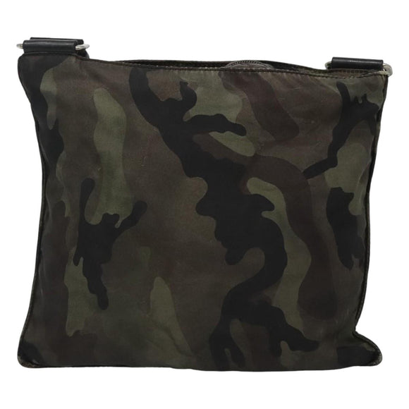PRADA Shoulder Bag Nylon Khaki Black Auth bs23050